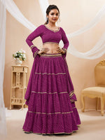 Thumbnail for Jyoti Fashion Women's Purple Georgette Leheriya Printed with Lace Work Lehenga Choli & Dupatta - Distacart