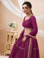 Thumbnail for Jyoti Fashion Women's Purple Georgette Leheriya Printed with Lace Work Lehenga Choli & Dupatta - Distacart