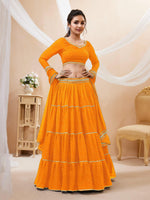 Thumbnail for Jyoti Fashion Women's Yellow Georgette Leheriya Printed with Lace Work Lehenga Choli & Dupatta - Distacart
