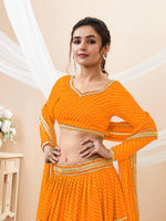 Thumbnail for Jyoti Fashion Women's Yellow Georgette Leheriya Printed with Lace Work Lehenga Choli & Dupatta - Distacart