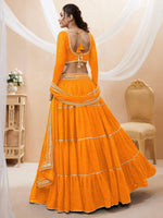 Thumbnail for Jyoti Fashion Women's Yellow Georgette Leheriya Printed with Lace Work Lehenga Choli & Dupatta - Distacart