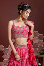 Thumbnail for Jyoti Fashion Women's Pink Chinon Silk Digital Print with Heavy Embroidered Lehenga Choli & Dupatta - Distacart