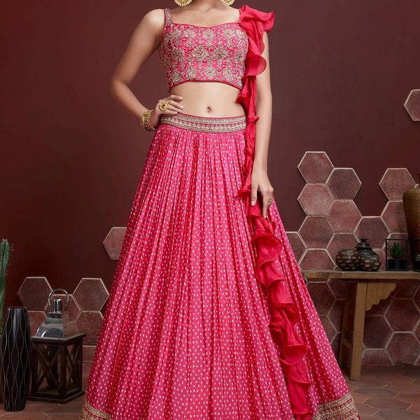 Jyoti Fashion Women's Pink Chinon Silk Digital Print with Heavy Embroidered Lehenga Choli & Dupatta - Distacart