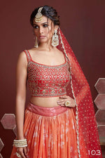 Thumbnail for Jyoti Fashion Women's Orange Organza Silk Digital Print with Heavy Embroidered Lehenga Choli & Dupatta - Distacart