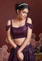 Thumbnail for Jyoti Fashion Women's Purple Heavy Soft Net Heavy Sequins Embroidered Lehenga Choli & Dupatta - Distacart