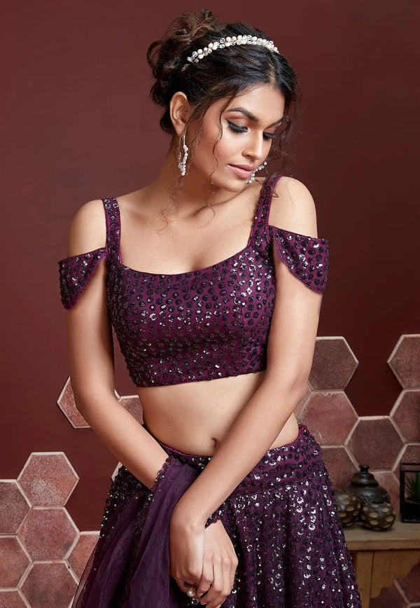 Jyoti Fashion Women's Purple Heavy Soft Net Heavy Sequins Embroidered Lehenga Choli & Dupatta - Distacart