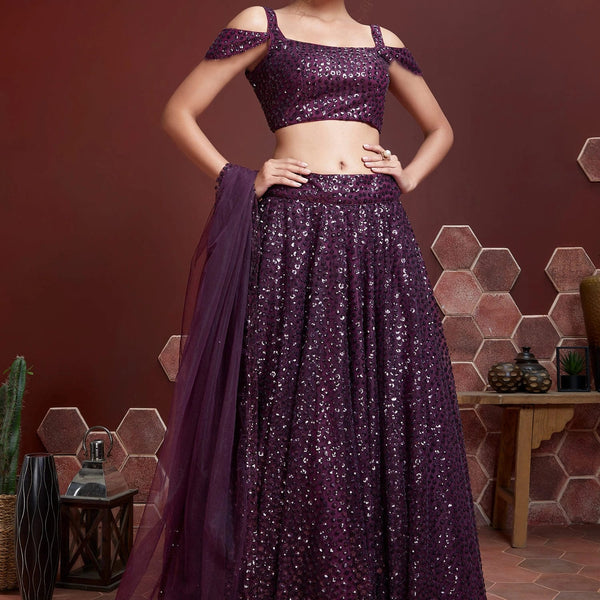 Jyoti Fashion Women's Purple Heavy Soft Net Heavy Sequins Embroidered Lehenga Choli & Dupatta - Distacart