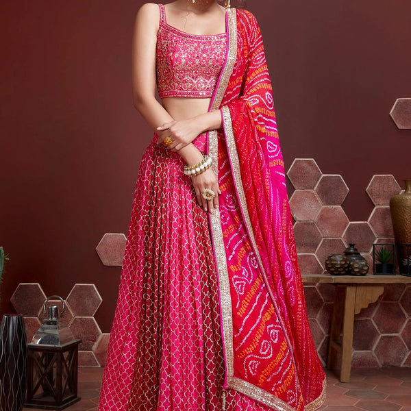 Jyoti Fashion Women's Pink Chinon Silk Digital Print with Heavy Embroidered Lehenga Choli & Dupatta - Distacart