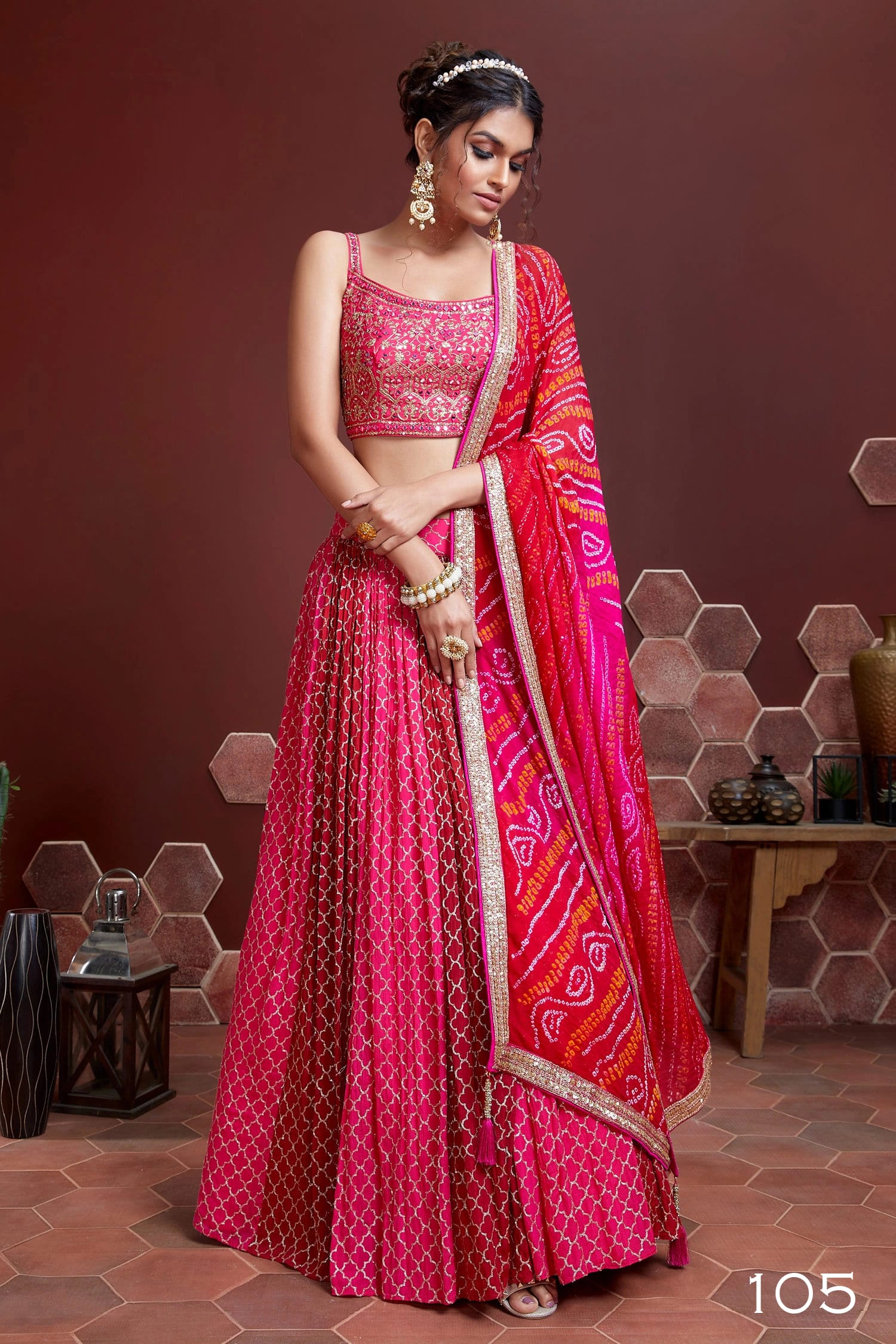 Jyoti Fashion Women's Pink Chinon Silk Digital Print with Heavy Embroidered Lehenga Choli & Dupatta - Distacart