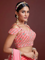 Thumbnail for Jyoti Fashion Women's Peach Organza Silk Sequins Zari Embroidered Lehenga Choli & Dupatta - Distacart