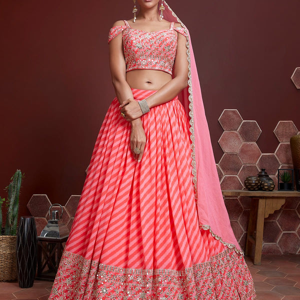 Jyoti Fashion Women's Peach Organza Silk Sequins Zari Embroidered Lehenga Choli & Dupatta - Distacart