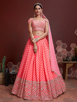 Thumbnail for Jyoti Fashion Women's Peach Organza Silk Sequins Zari Embroidered Lehenga Choli & Dupatta - Distacart