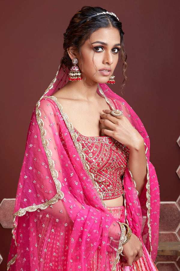 Jyoti Fashion Women's Pink Pure Chinon Silk Digital Print with Heavy Embroidered Lehenga Choli & Dupatta - Distacart