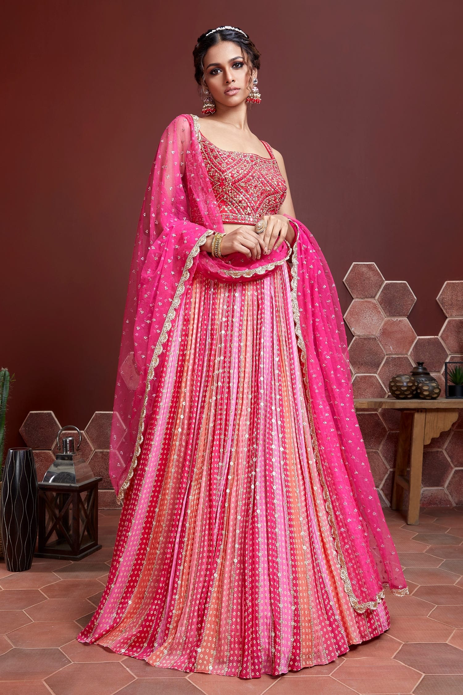 Jyoti Fashion Women's Pink Pure Chinon Silk Digital Print with Heavy Embroidered Lehenga Choli & Dupatta - Distacart