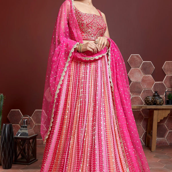 Jyoti Fashion Women's Pink Pure Chinon Silk Digital Print with Heavy Embroidered Lehenga Choli & Dupatta - Distacart