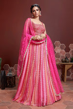Thumbnail for Jyoti Fashion Women's Pink Pure Chinon Silk Digital Print with Heavy Embroidered Lehenga Choli & Dupatta - Distacart