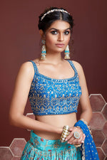 Thumbnail for Jyoti Fashion Women's Sky Blue Pure Chinon Silk Digital Print with Heavy Embroidered Lehenga Choli & Dupatta - Distacart