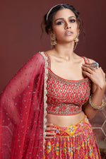 Thumbnail for Jyoti Fashion Women's Red Pure Chinon Silk Digital Print with Heavy Embroidered Lehenga Choli & Dupatta - Distacart