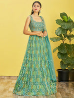 Thumbnail for Jyoti Fashion Women's Green Organza Real Mirror with Sequins Thread Embroidered Lehenga Choli & Dupatta - Distacart