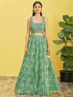 Thumbnail for Jyoti Fashion Women's Green Organza Real Mirror with Sequins Thread Embroidered Lehenga Choli & Dupatta - Distacart