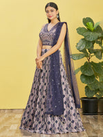 Thumbnail for Jyoti Fashion Women's Blue Chinon Real Mirror with Sequins Thread Embroidered Lehenga Choli & Dupatta - Distacart