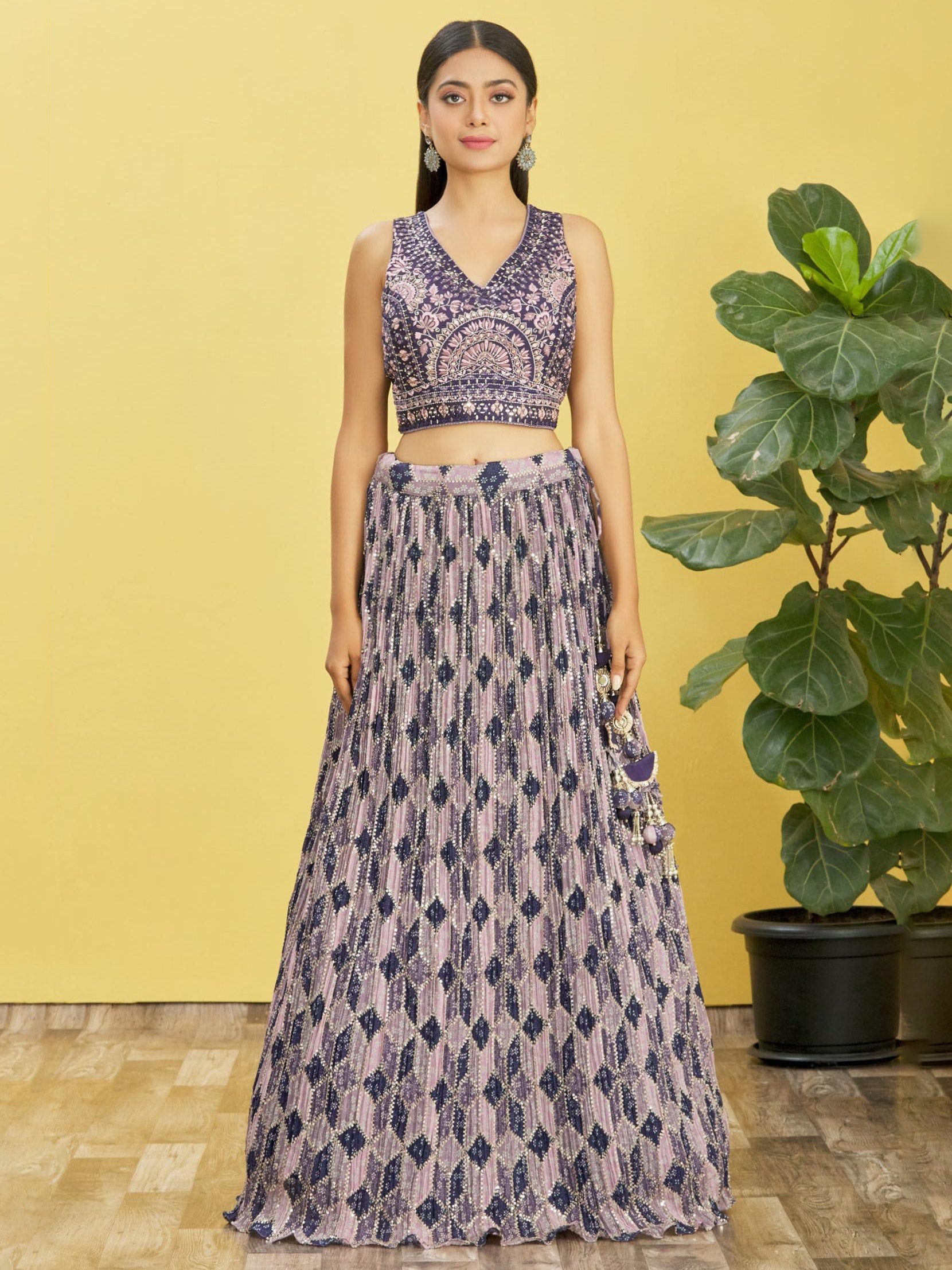 Jyoti Fashion Women's Blue Chinon Real Mirror with Sequins Thread Embroidered Lehenga Choli & Dupatta - Distacart