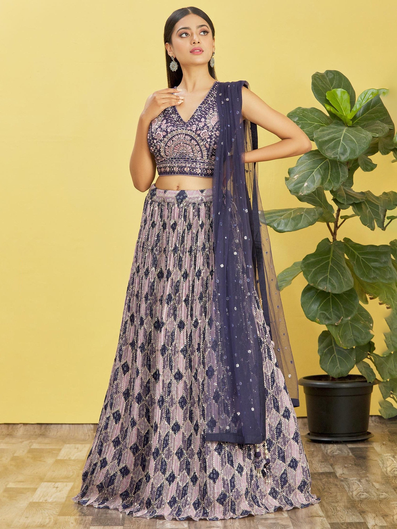 Jyoti Fashion Women's Blue Chinon Real Mirror with Sequins Thread Embroidered Lehenga Choli & Dupatta - Distacart