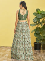 Thumbnail for Jyoti Fashion Women's Green Chinon Real Mirror with Sequins Thread Embroidered Lehenga Choli & Dupatta - Distacart