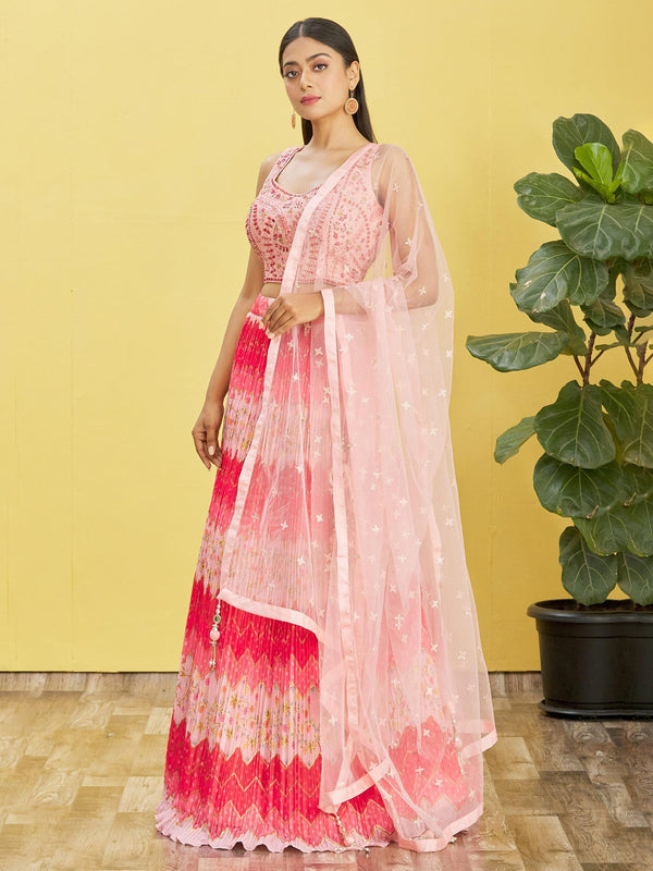 Jyoti Fashion Women's Pink Chinon Real Mirror with Sequins Thread Embroidered Lehenga Choli & Dupatta - Distacart