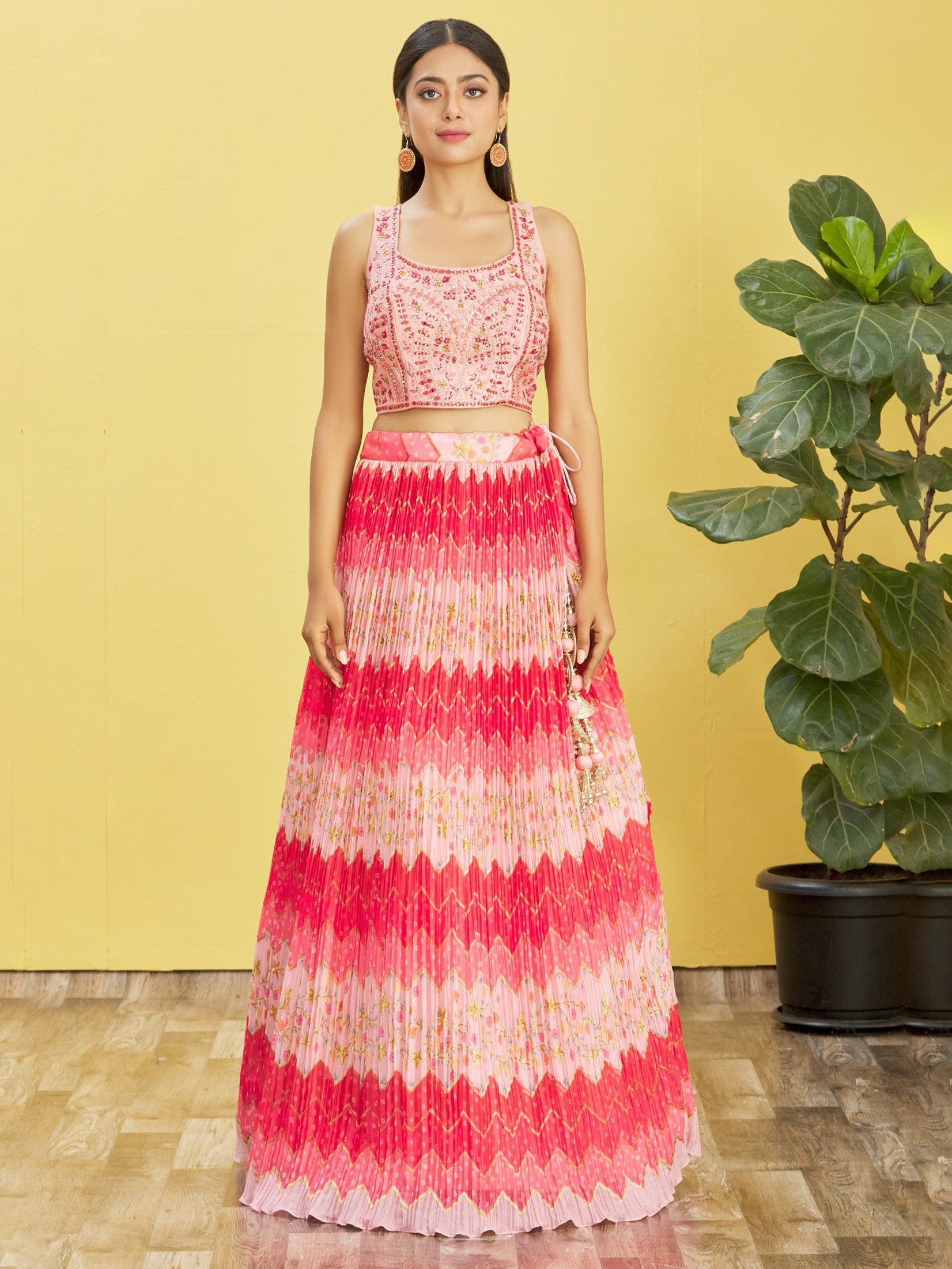 Jyoti Fashion Women's Pink Chinon Real Mirror with Sequins Thread Embroidered Lehenga Choli & Dupatta - Distacart