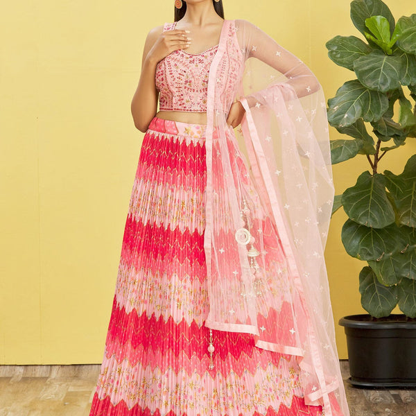 Jyoti Fashion Women's Pink Chinon Real Mirror with Sequins Thread Embroidered Lehenga Choli & Dupatta - Distacart