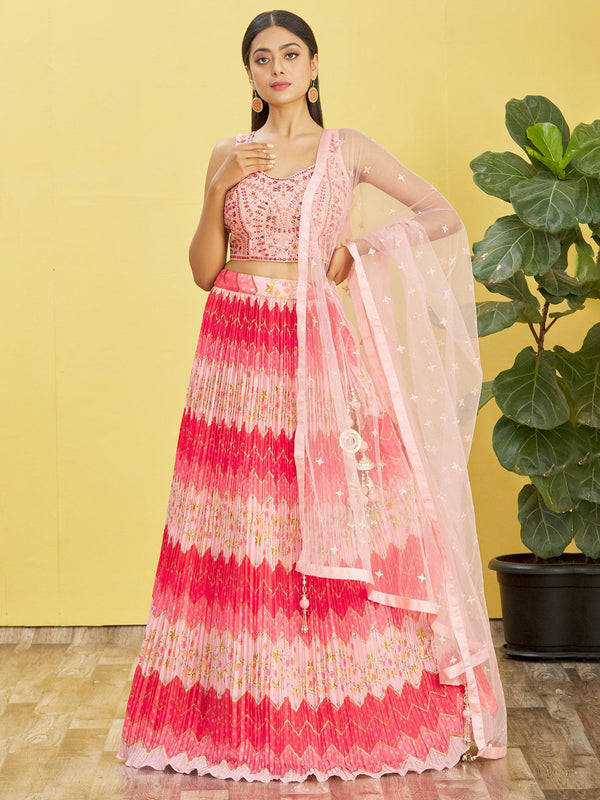 Jyoti Fashion Women's Pink Chinon Real Mirror with Sequins Thread Embroidered Lehenga Choli & Dupatta - Distacart
