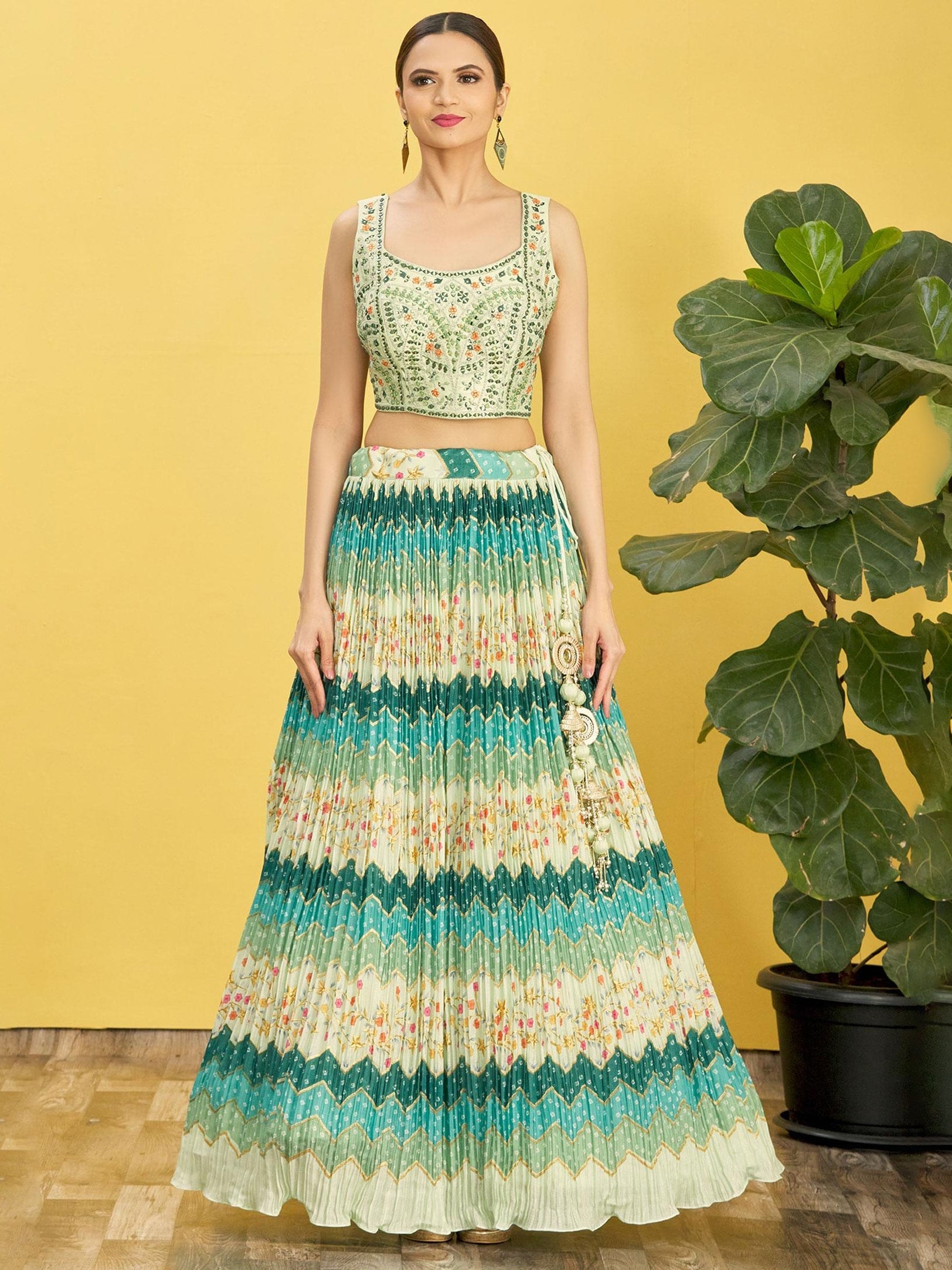 Jyoti Fashion Women's Green Chinon Real Mirror with Sequins Thread Embroidered Lehenga Choli & Dupatta - Distacart