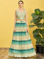 Thumbnail for Jyoti Fashion Women's Green Chinon Real Mirror with Sequins Thread Embroidered Lehenga Choli & Dupatta - Distacart