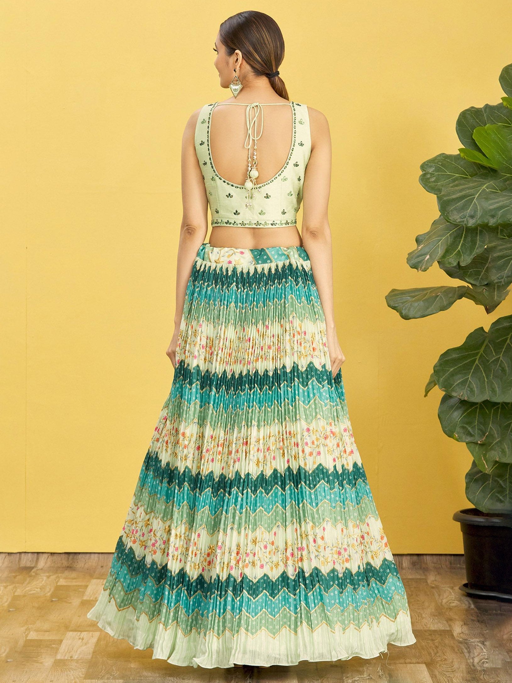 Jyoti Fashion Women's Green Chinon Real Mirror with Sequins Thread Embroidered Lehenga Choli & Dupatta - Distacart