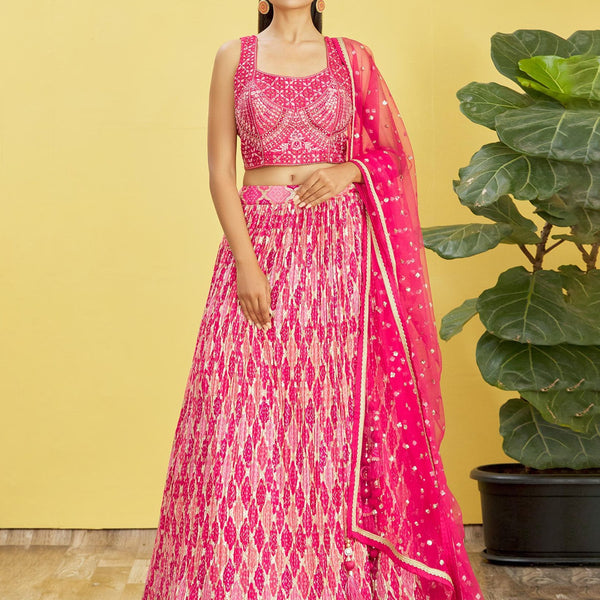 Jyoti Fashion Women's Pink Chinon Real Mirror with Sequins Thread Embroidered Lehenga Choli & Dupatta - Distacart