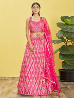 Thumbnail for Jyoti Fashion Women's Pink Chinon Real Mirror with Sequins Thread Embroidered Lehenga Choli & Dupatta - Distacart