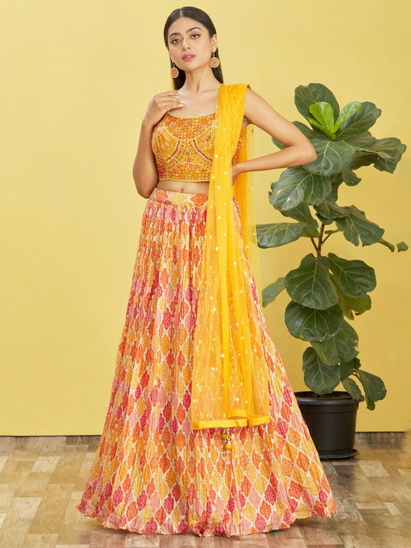 Jyoti Fashion Women's Yellow Chinon Real Mirror with Sequins Thread Embroidered Lehenga Choli & Dupatta - Distacart