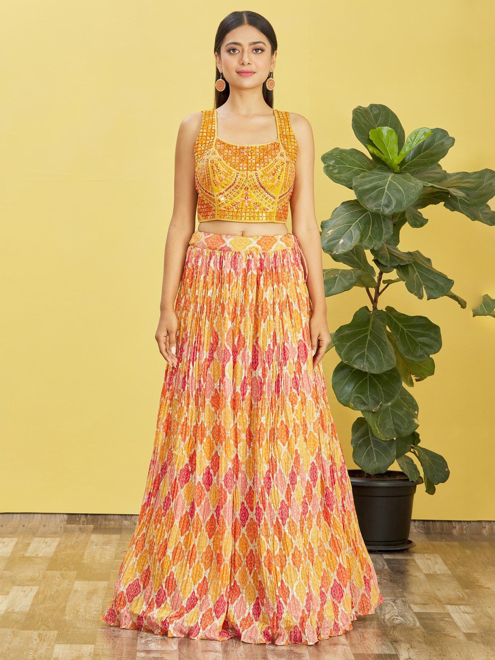 Jyoti Fashion Women's Yellow Chinon Real Mirror with Sequins Thread Embroidered Lehenga Choli & Dupatta - Distacart