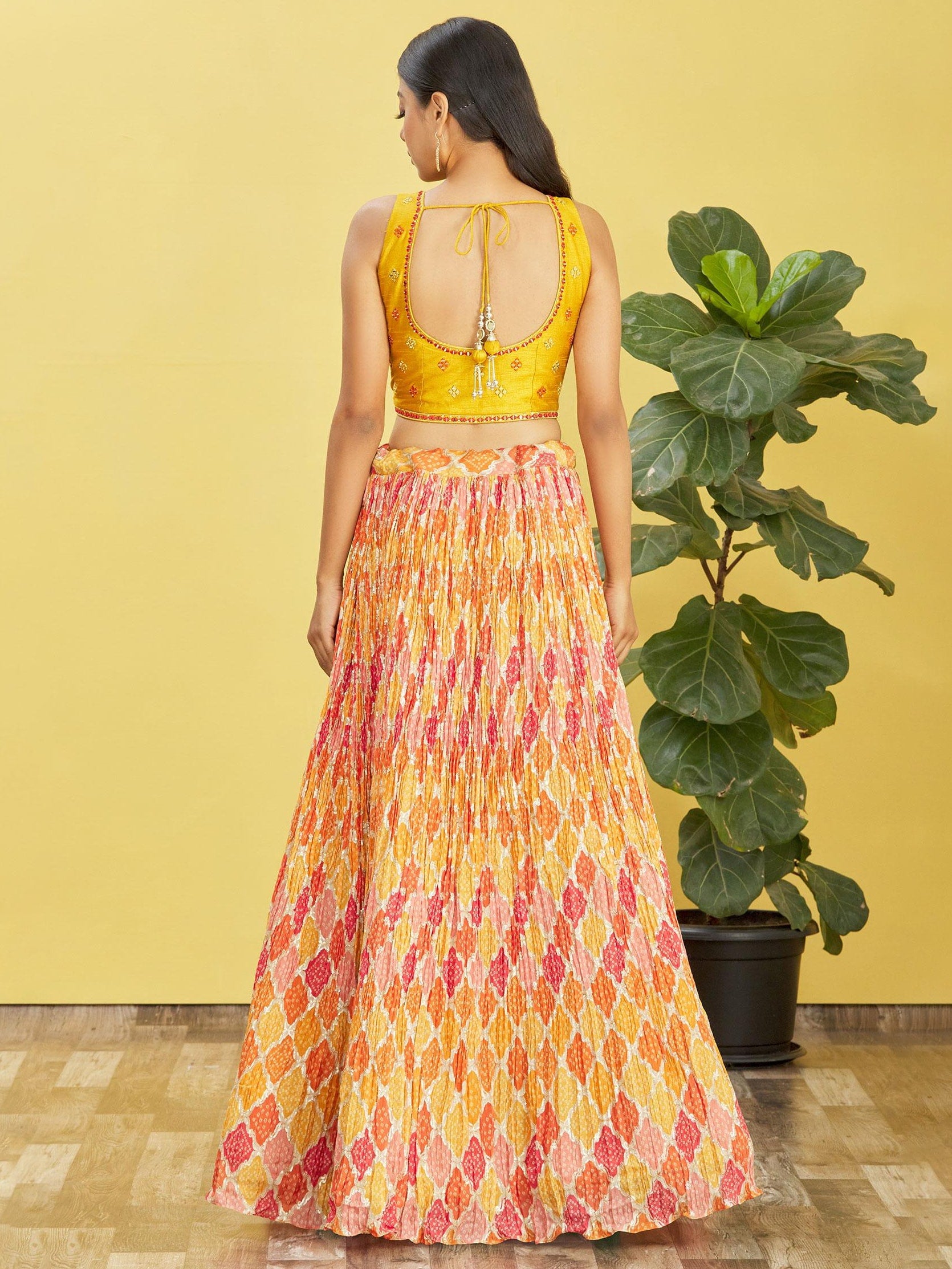 Jyoti Fashion Women's Yellow Chinon Real Mirror with Sequins Thread Embroidered Lehenga Choli & Dupatta - Distacart