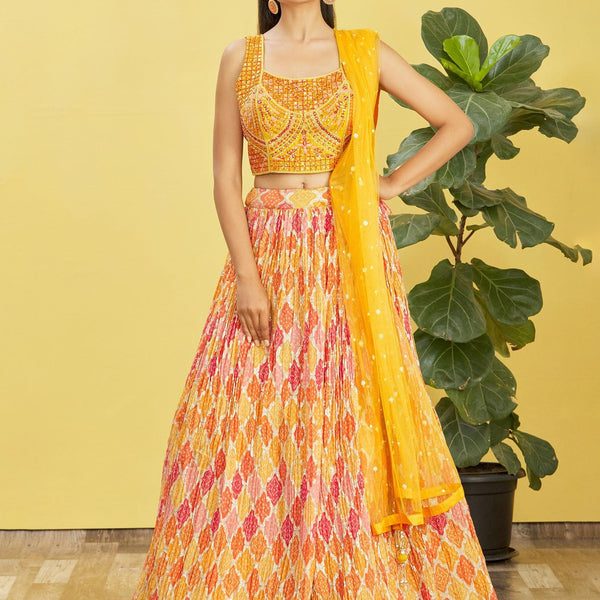Jyoti Fashion Women's Yellow Chinon Real Mirror with Sequins Thread Embroidered Lehenga Choli & Dupatta - Distacart