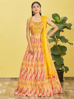 Thumbnail for Jyoti Fashion Women's Yellow Chinon Real Mirror with Sequins Thread Embroidered Lehenga Choli & Dupatta - Distacart