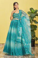 Thumbnail for Jyoti Fashion Women's Blue Organza Real Mirror with Sequins Thread Embroidered Lehenga Choli & Dupatta - Distacart