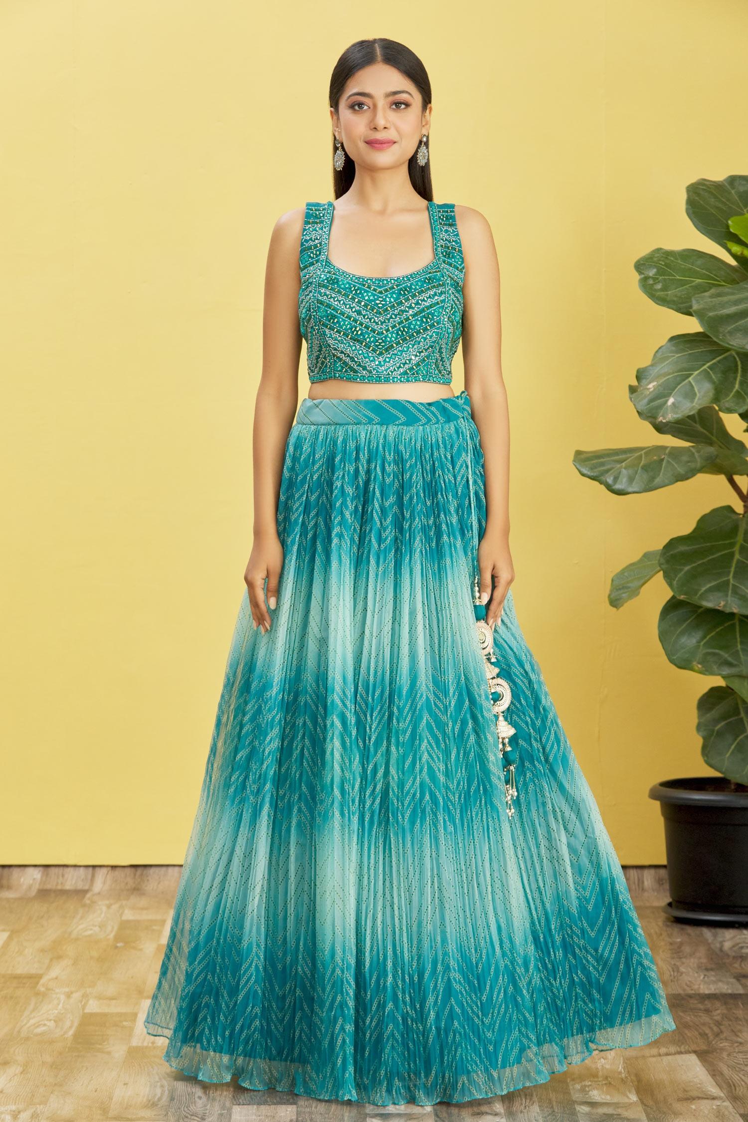 Jyoti Fashion Women's Blue Organza Real Mirror with Sequins Thread Embroidered Lehenga Choli & Dupatta - Distacart