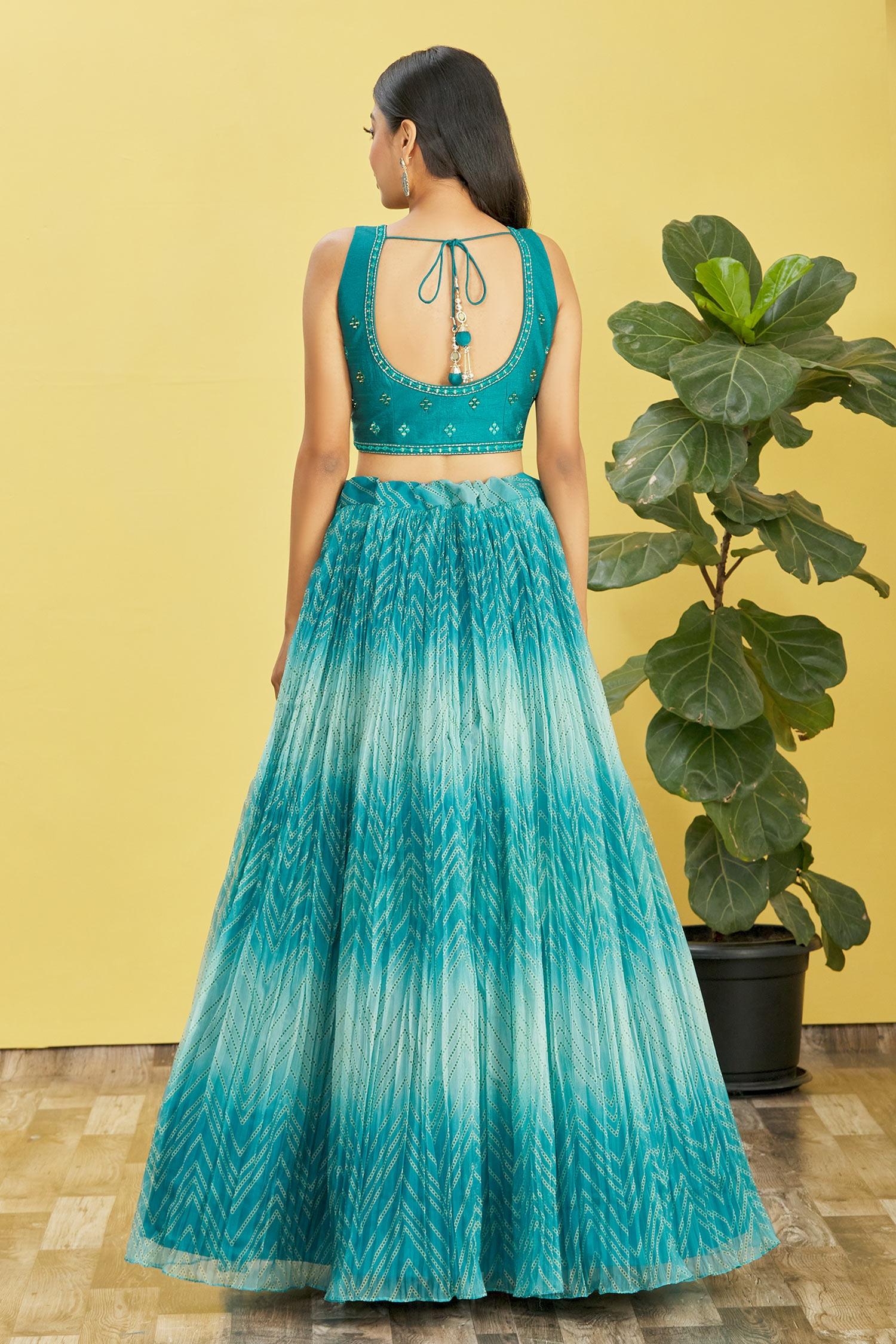 Jyoti Fashion Women's Blue Organza Real Mirror with Sequins Thread Embroidered Lehenga Choli & Dupatta - Distacart