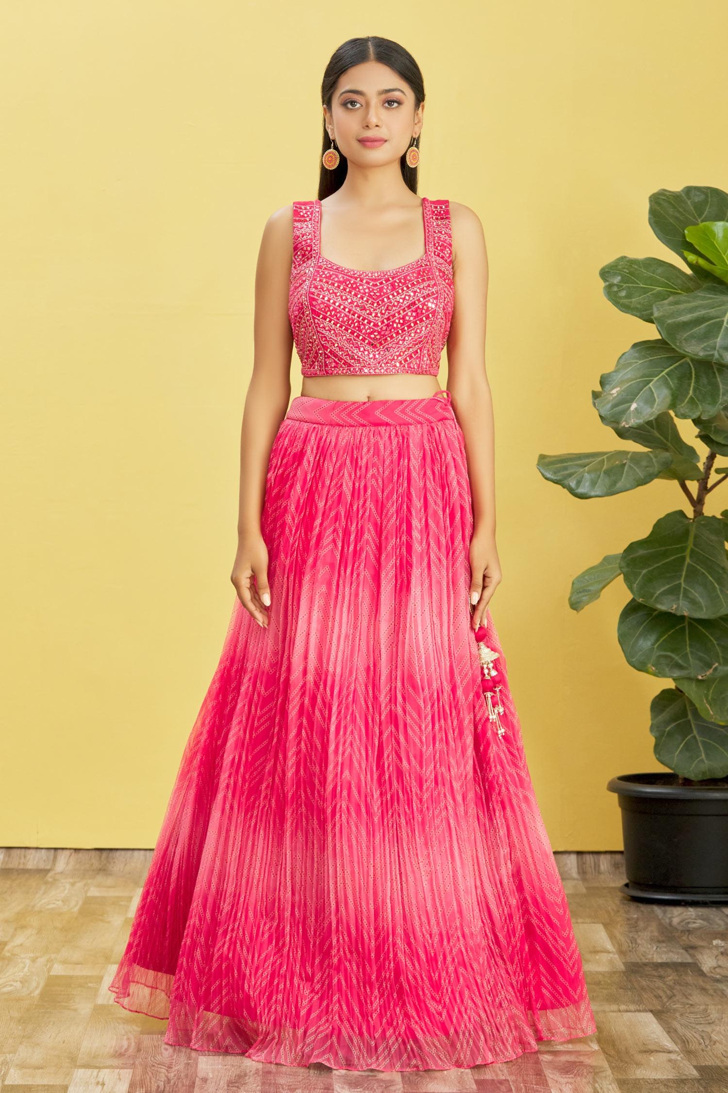 Jyoti Fashion Women's Pink Organza Real Mirror with Sequins Thread Embroidered Lehenga Choli & Dupatta - Distacart