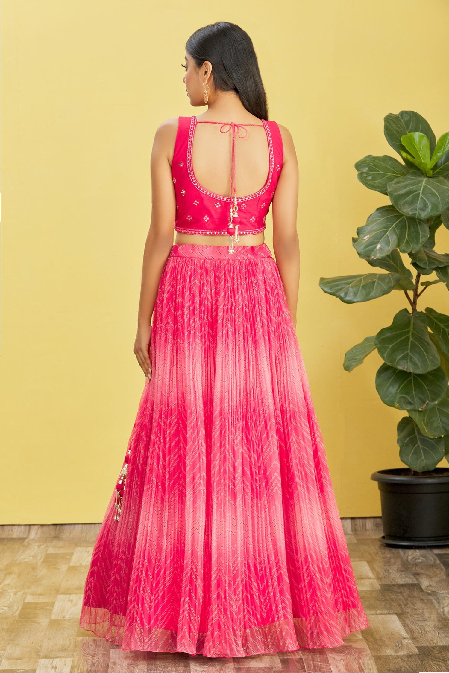 Jyoti Fashion Women's Pink Organza Real Mirror with Sequins Thread Embroidered Lehenga Choli & Dupatta - Distacart