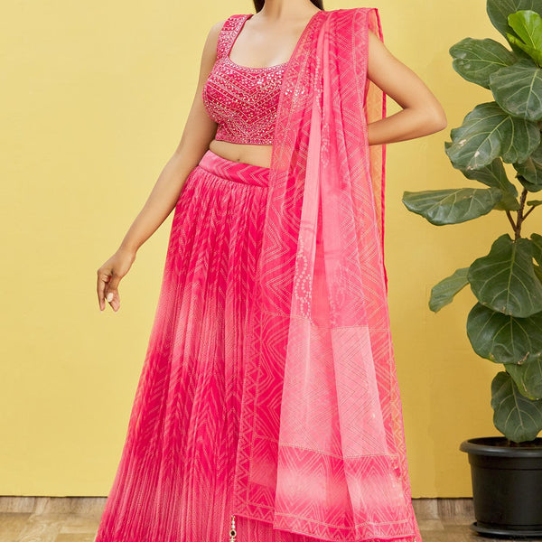 Jyoti Fashion Women's Pink Organza Real Mirror with Sequins Thread Embroidered Lehenga Choli & Dupatta - Distacart