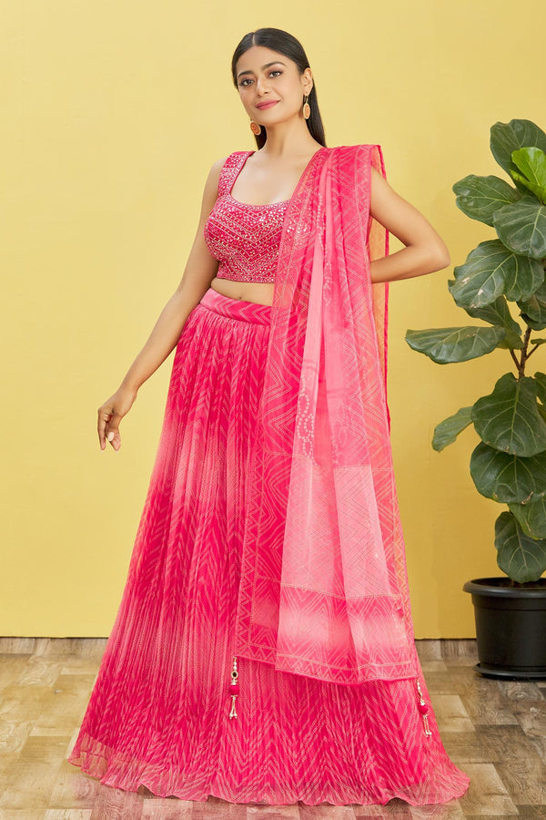 Jyoti Fashion Women's Pink Organza Real Mirror with Sequins Thread Embroidered Lehenga Choli & Dupatta - Distacart