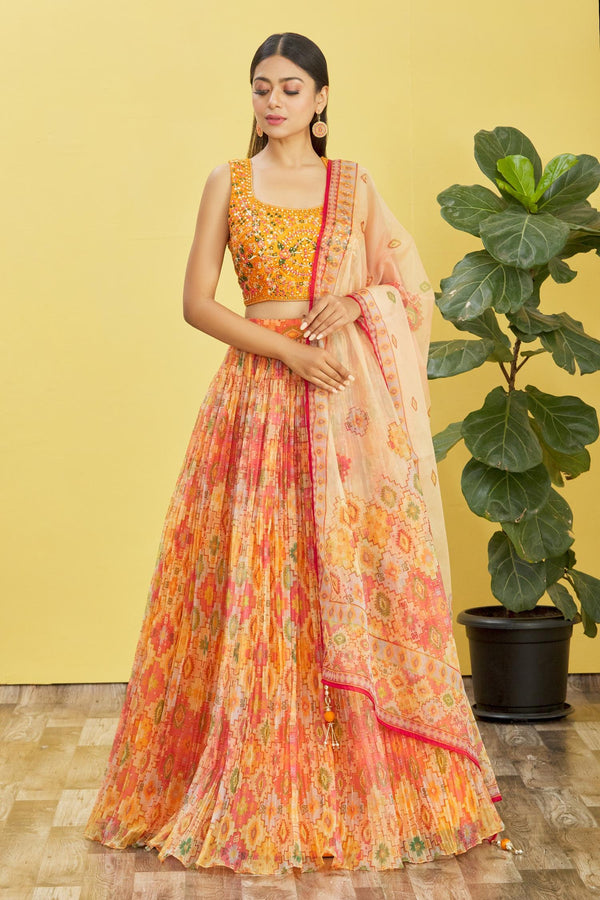 Jyoti Fashion Women's Yellow Organza Real Mirror with Sequins Thread Embroidered Lehenga Choli & Dupatta - Distacart